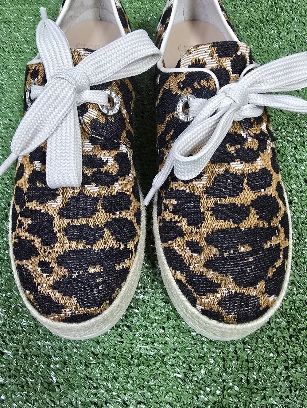 Crown & Ivy Dolly Espadrille Stacked Sole Leopard Woven Canvas Shoes Size 9